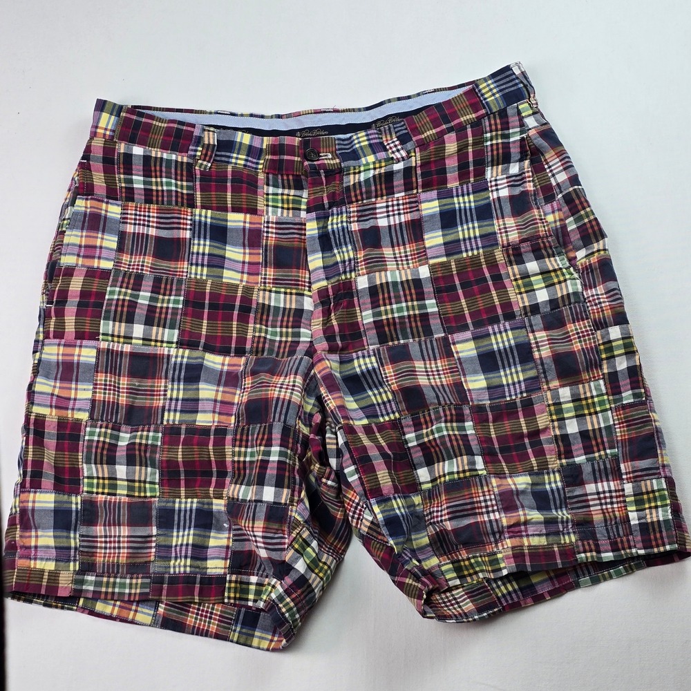 Brooks Brothers Mens Patchwork Madras Plaid Shorts Cotton Multi Color Size 36